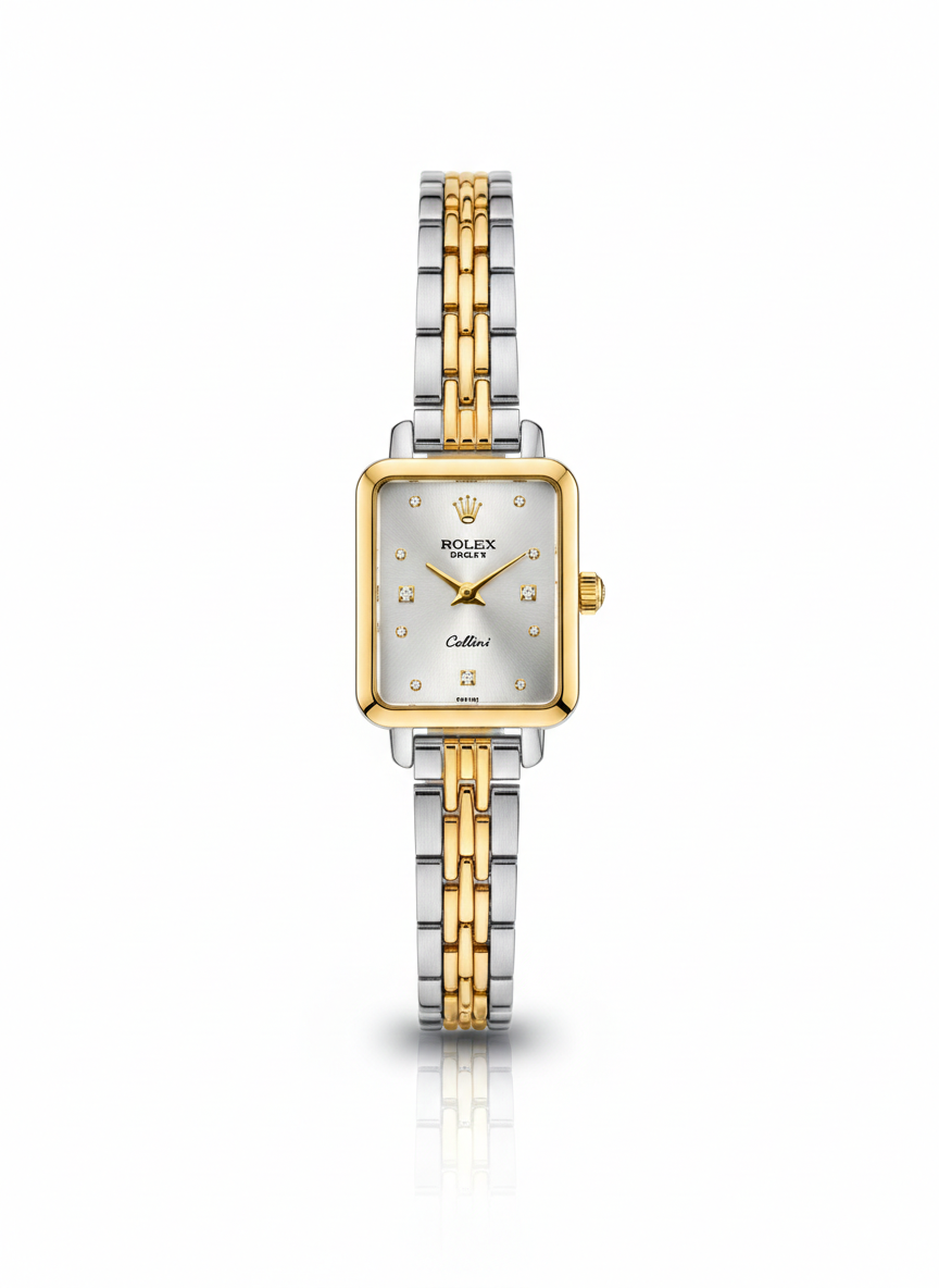 MTL003 -Luxury Square Two-Tone Stainless Steel Jubilee Bracelet for  Women