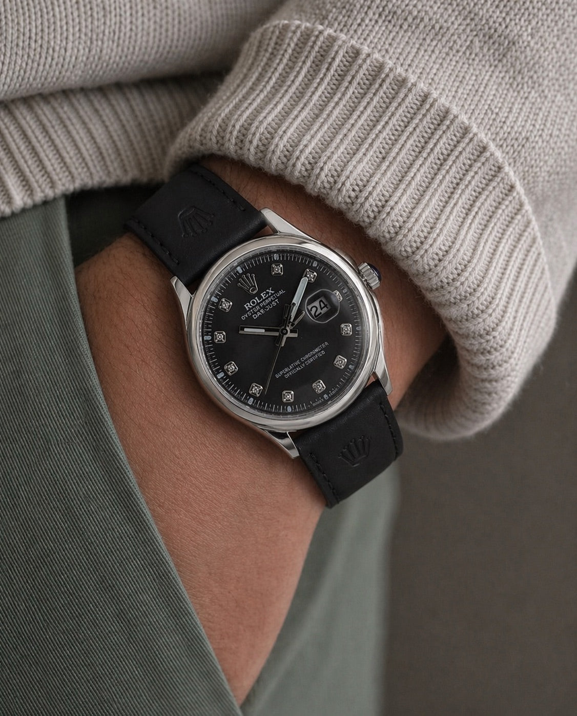 LTH026 - Rolex Leather Strap Watch – Refined Luxury for Men