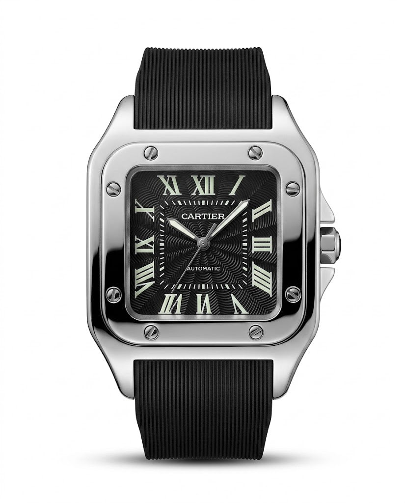 RBR014 - Cartier Santos-Style Tiger Print Rubber Wristwatch For Men