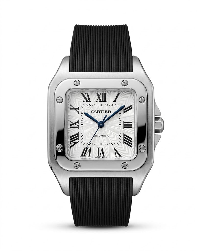 RBR014 - Cartier Santos-Style Tiger Print Rubber Wristwatch For Men