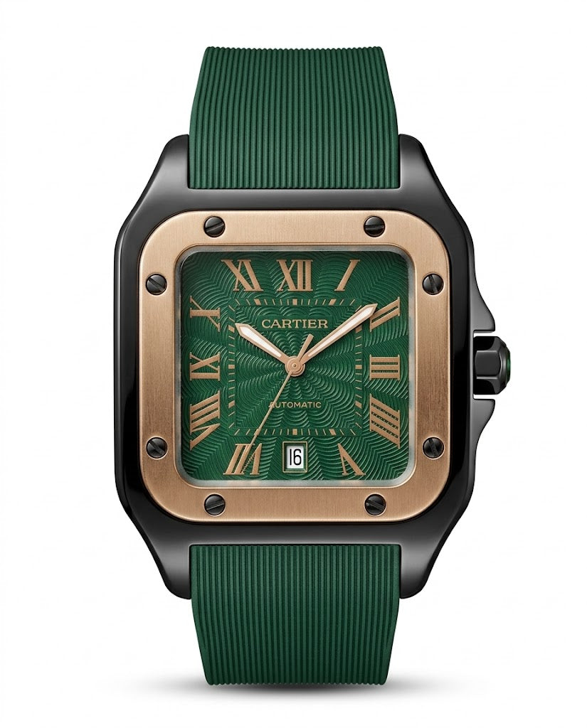 RBR014 - Cartier Santos-Style Tiger Print Rubber Wristwatch For Men