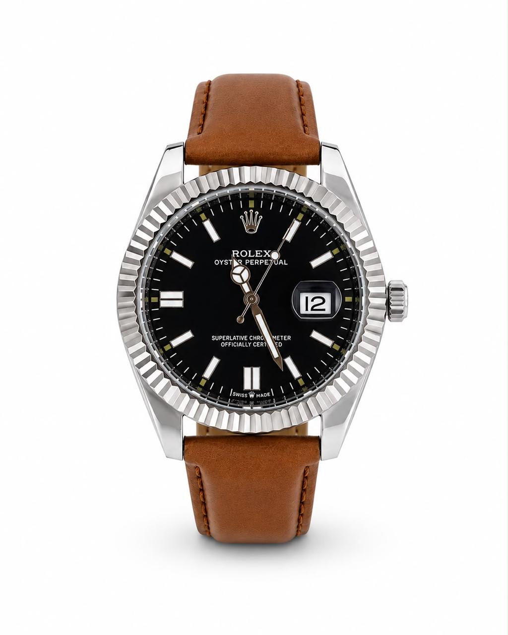 M-LTH040 - Rolex Leather Strap Watch  Refined Luxury for Men