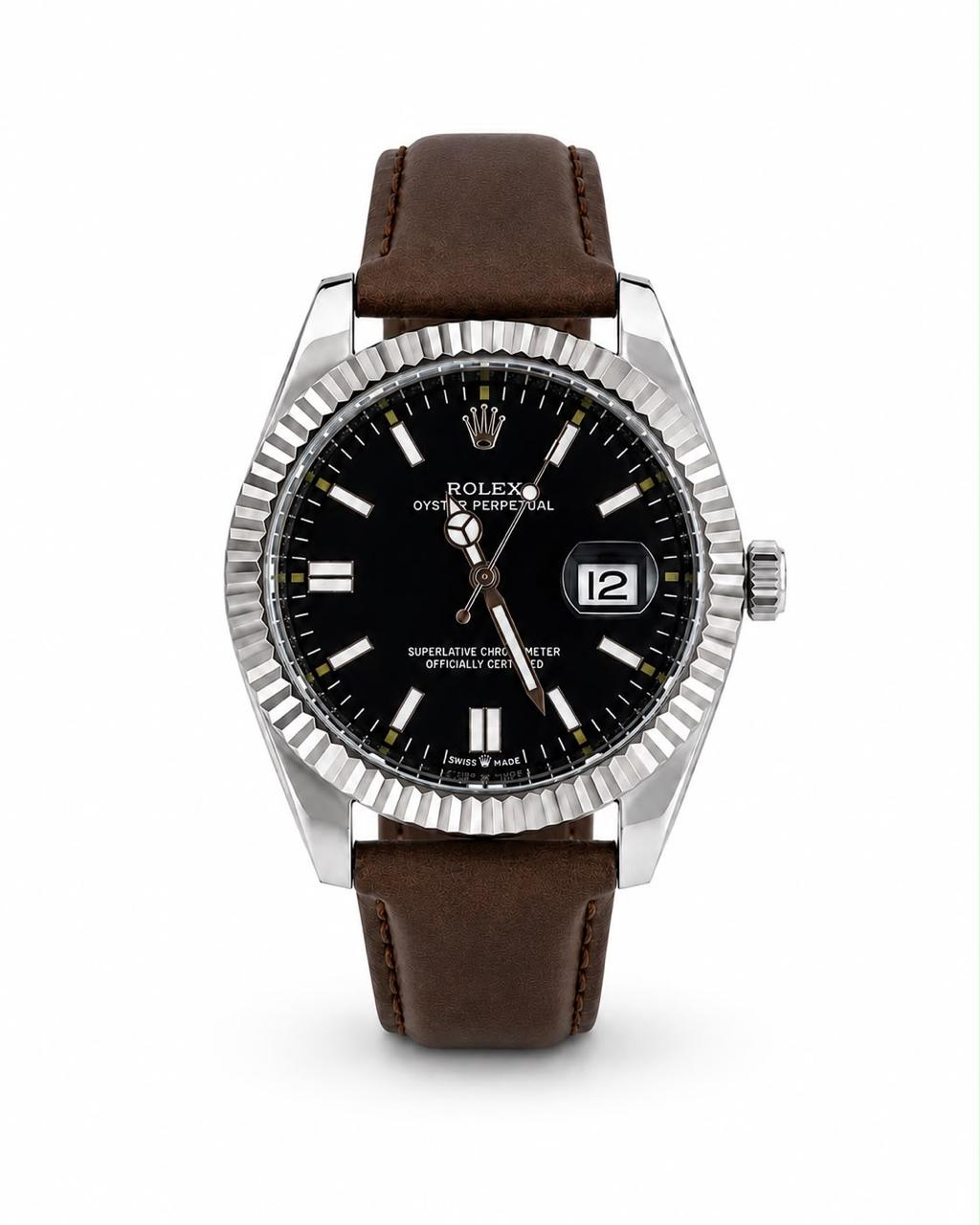 M-LTH040 - Rolex Leather Strap Watch  Refined Luxury for Men