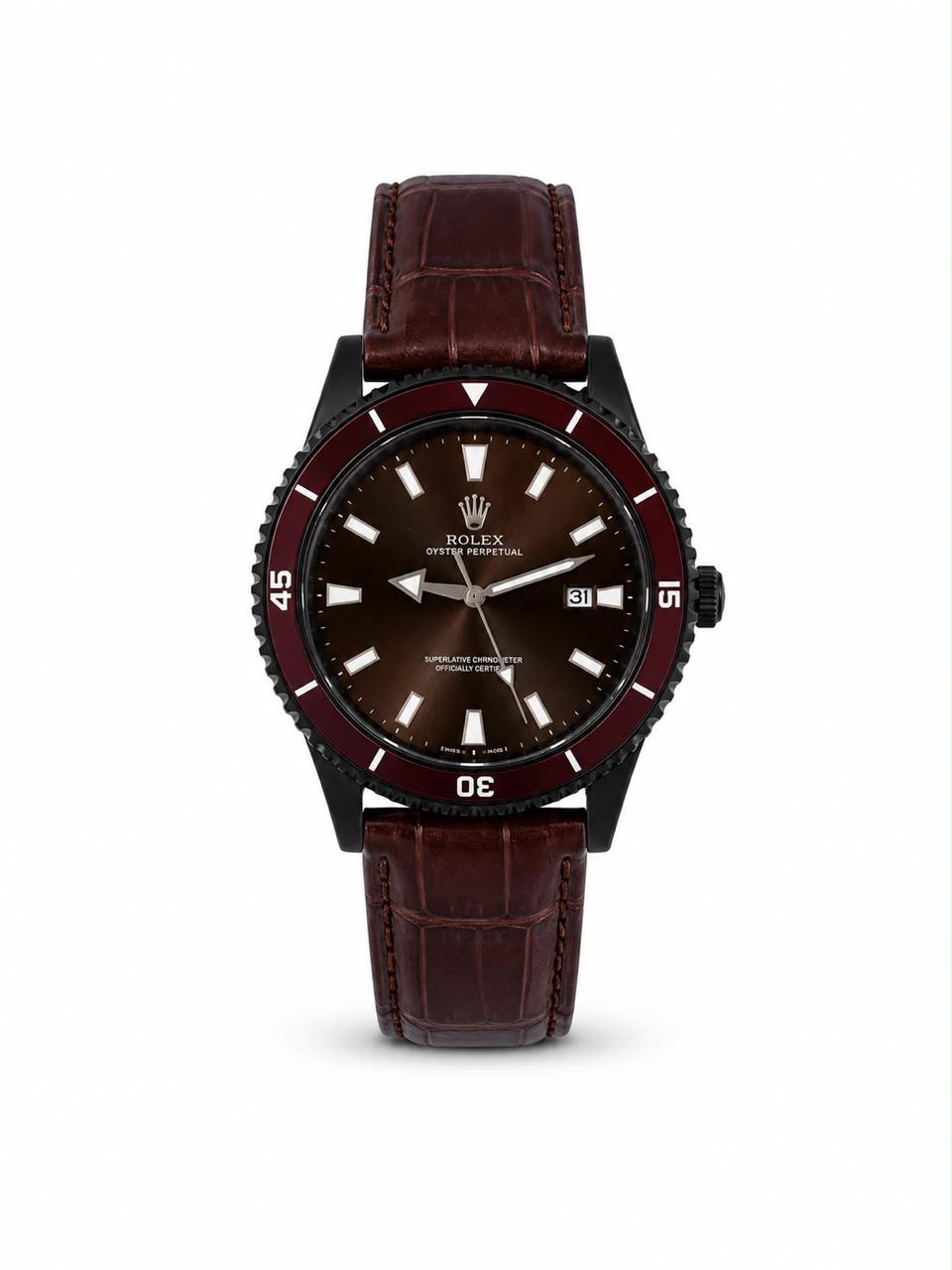 M-LTH050 - Rolex Leather Strap Watch  Refined Luxury for Men