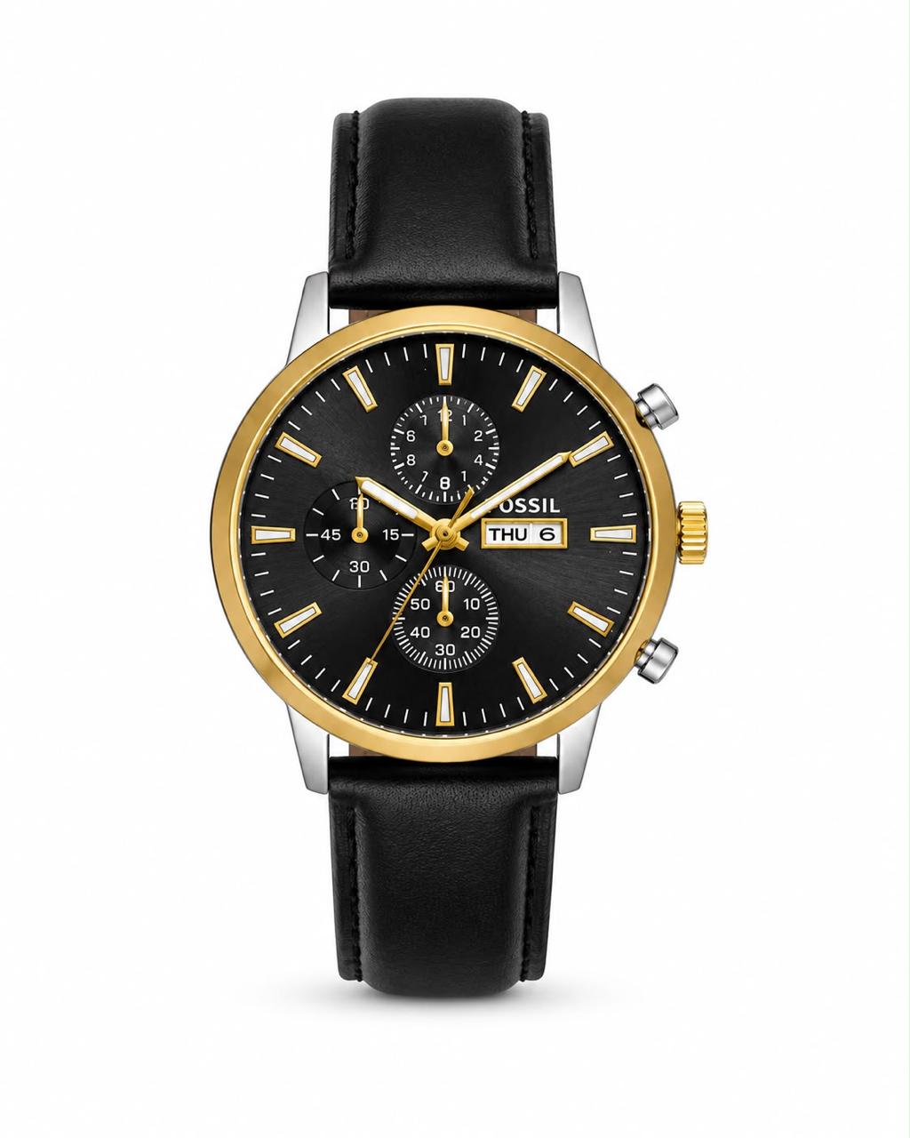 M-LTH052 - FOSSIL Leather Strap Watch ñ Refined Luxury for Men