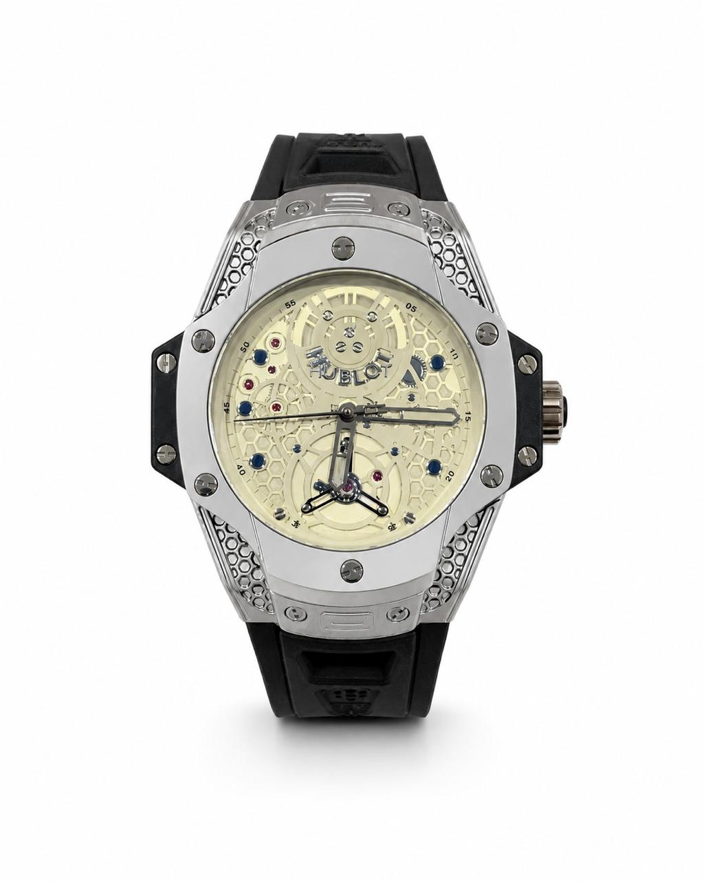 M-RBR018 - HUBLOT Santos-Style Tiger Print Rubber Wristwatch For Men