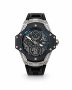 M-RBR018 - HUBLOT Santos-Style Tiger Print Rubber Wristwatch For Men