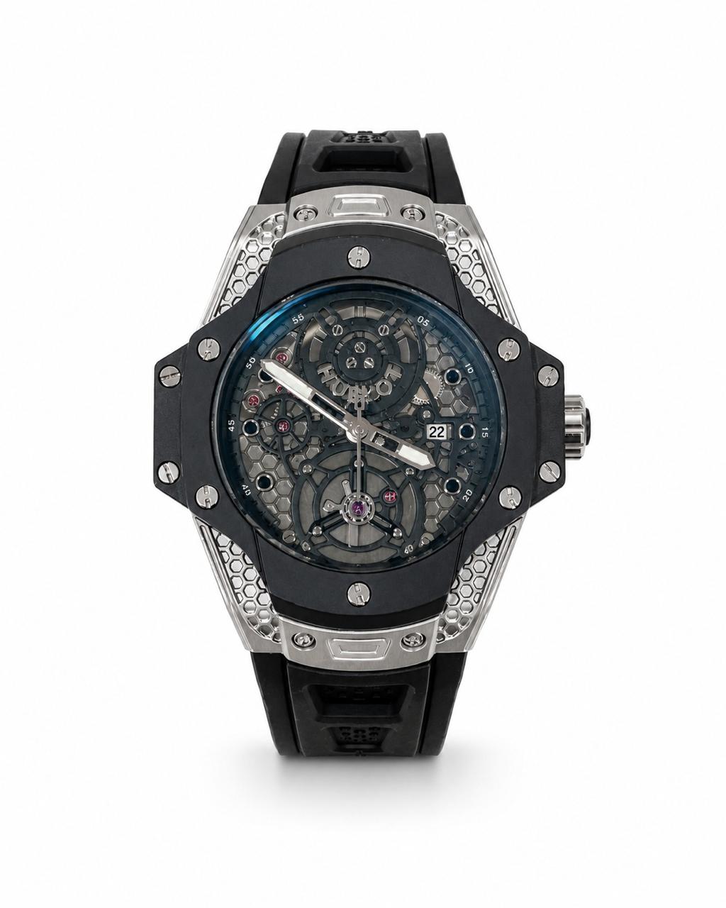 M-RBR018 - HUBLOT Santos-Style Tiger Print Rubber Wristwatch For Men
